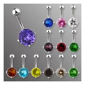 Piercing Piercing do břicha, banán s velkým kulatým zirkonem - Barva zirkonu: Světlá zelená - G