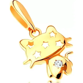 Přívěsek Přívěsek ze žlutého 14K zlata - blýskavá kočička, čirý zirkon, hvězdy