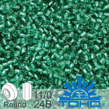 Korálek Korálky TOHO tvar ROUND (kulaté). Velikost 11/0. Barva č.24B-Silver-Lined Dark Peridot . Balení 8g.