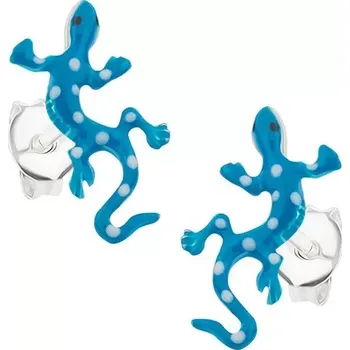 Náušnice Náušnice ze stříbra 925, tmavě modrá glazovaná ještěrka, bílé puntíky