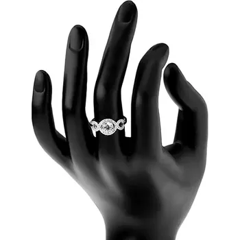 Prsten Zásnubní prsten, stříbro 925, zirkonové vlnky, kulatý broušený zirkon - Velikost: 54