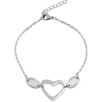 Náramek Ocelový náramek stříbrné barvy, oválná očka, dva ovály a kontura srdce