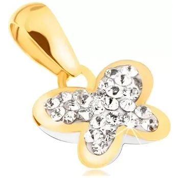 Přívěsek Zlatý přívěsek 585 - motýl vykládaný čirými zirkonky, blyštivý obrys