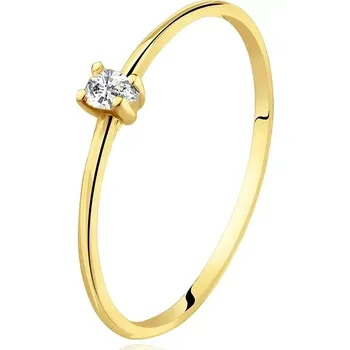 Prsten Prsten ze žlutého 14K zlata - čirá zirkonová slza, hladká jemná ramena - Velikost: 52