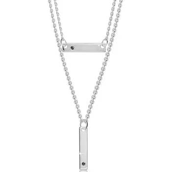 Náhrdelník Dvojitý stříbrný náhrdelník 925 - lesklé obdélníky s černými brilianty