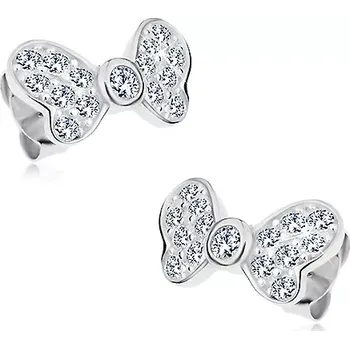 Náušnice Stříbrné náušnice 925, mašle se zářivými čirými zirkony, puzetové zapínání