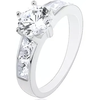 Prsten Prsten ze stříbra 925 - zirkon v korunce, ramena se čtvercovými zirkony - Velikost: 50