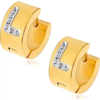 Náušnice Kruhové náušnice z chirurgické oceli zlaté barvy, písmeno L s čirými zirkony