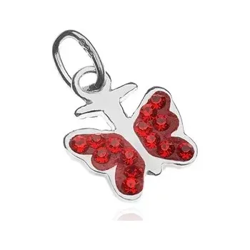 Přívěsek Stříbrný přívěsek 925 - motýlek s červenými zirkony