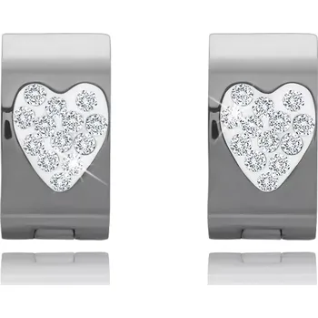Náušnice Ocelové náušnice se srdcovitým výřezem vykládaným čirými zirkony