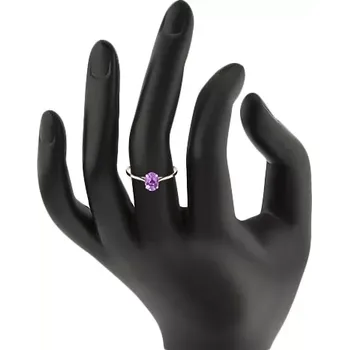 Prsten Prsten z bílého 14K zlata s třpytivým fialovým ametystem, úzká ramena - Velikost: 62