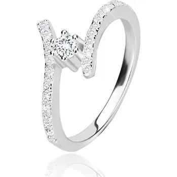 Prsten Stříbrný prsten 925 - blýskavá zahnutá ramena, čirý kulatý zirkon v kotlíku - Velikost: 60