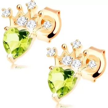 Náušnice Zlaté náušnice 14K korunka s olivínem a zirkony