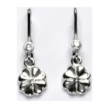 Náušnice Stříbrné visací náušnice čtyřlístek čirý zirkon - NK28/178 (Stříbrné náušnice čtyřlístky s čirými zirkony)