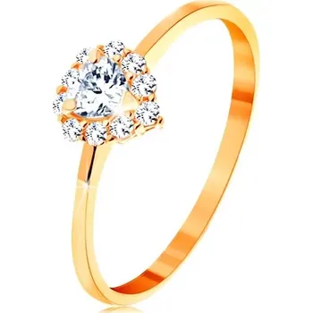 Prsten Prsten ve žlutém 14K zlatě - čiré zirkonové srdíčko s třpytivým okrajem - Velikost: 60