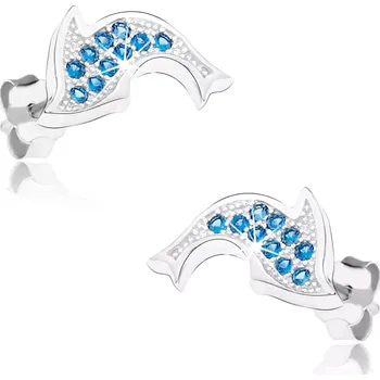 Náušnice Rhodiované náušnice ze stříbra 925, blyštivý delfín, modré zirkonky