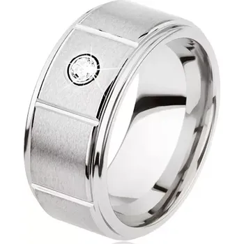 Prsten Wolframový prsten stříbrné barvy se zářezy, matný šedý povrch, zirkon - Velikost: 62