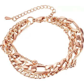 Náramek Trojitý náramek z oceli v měděné barvě - různé typy řetízkových oček, korálky