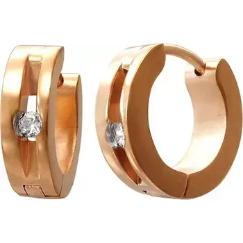 Náušnice Kloubové náušnice z oceli měděné barvy, svislý zářez, kulatý čirý zirkon