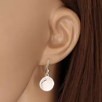 Náušnice Visací náušnice, stříbro 925 - zrcadlově lesklý kruh se zirkonovým půlměsícem