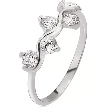 Prsten Prsten ze stříbra 925, vlnkový vzor, kulaté čiré zirkony - Velikost: 57