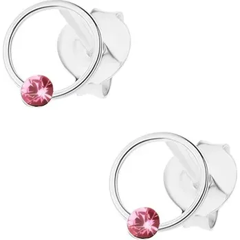 Náušnice Puzetové náušnice, stříbro 925, tenký kroužek s růžovým krystalkem Swarovski