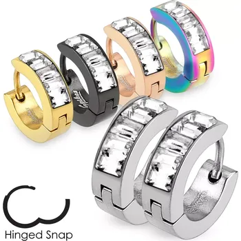 Náušnice Lesklé náušnice z chirurgické oceli, svislý pás obdélníkových zirkonů - Barva: Měděná