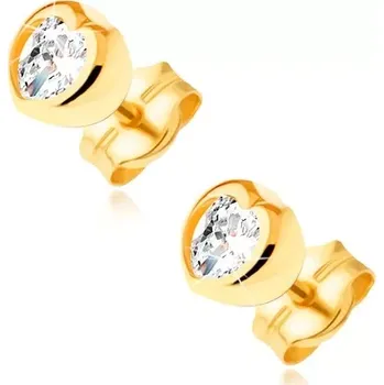 Náušnice Zlaté puzetové náušnice 14K srdce s čirými zirkony