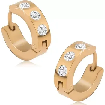 Náušnice Kruhové ocelové náušnice zlaté barvy, tři kulaté čiré kamínky