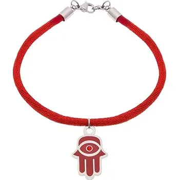 Náramek Náramek z oceli 316L a červené šňůrky, ruka Fatimy s glazurou a zirkonem