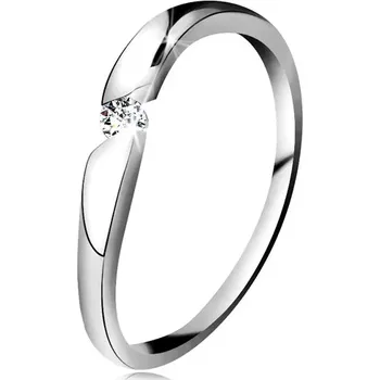 Prsten Diamantový prsten z bílého 14K zlata - briliant čiré barvy v šikmém výřezu - Velikost: 56