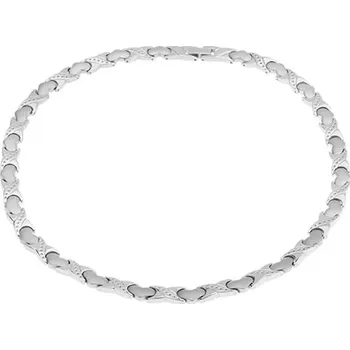 Náhrdelník Magnetický náhrdelník z oceli, stříbrná barva, články "X", srdíčka