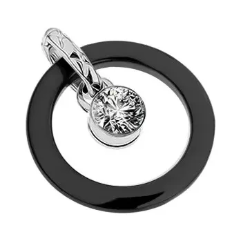 Přívěsek Černý keramický dvojpřívěsek, kontura kruhu, kulatý čirý zirkon