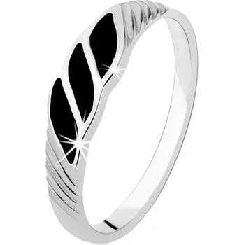 Prsten Stříbrný prsten 925, tři černé hladké vlnky, šikmé rýhy - Velikost: 55