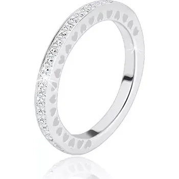 Prsten Prsten ze stříbra 925 - čiré blýskavé zirkonky, drobné srdíčkové výřezy - Velikost: 54