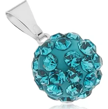 Přívěsek Ocelový přívěsek - Shamballa kulička se zirkony tyrkysové barvy, 12 mm