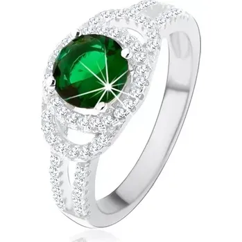 Prsten Prsten ze stříbra 925, dvojitá třpytivá kontura, zelený kulatý zirkon - Velikost: 50