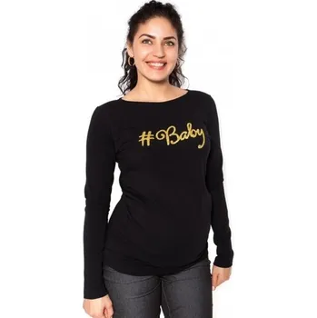 Těhotenská móda Be MaaMaa Těhotenské triko dlouhý rukáv Baby - černé - S; S (36)