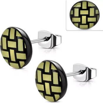 Náušnice Náušnice z oceli 316L, akrylový kruh se žlutočerným pleteným vzorem, 10 mm