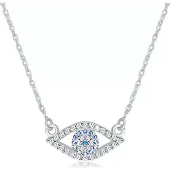 Náhrdelník Stříbrný 925 náhrdelník - čiré zirkonové očko s tmavě modrým syntetickým topasem