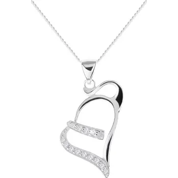 Náhrdelník Stříbrný náhrdelník 925, kontura asymetrického srdce, zirkonové linie