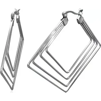 Náušnice Ocelové náušnice stříbrné barvy - čtyři čtverce, 40 mm