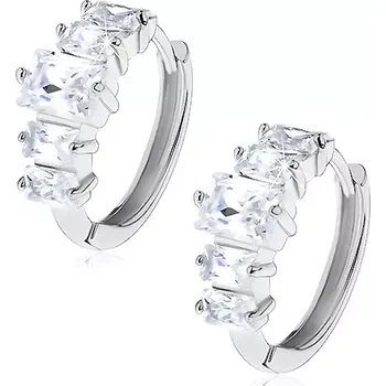 Náušnice Náušnice stříbrné barvy - kroužek zdobený obdélníkovými zirkony