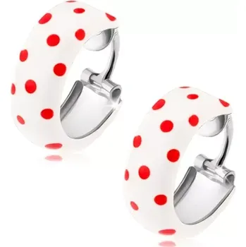 Náušnice Kruhové náušnice ze stříbra 925, bílá glazura s červenými tečkami