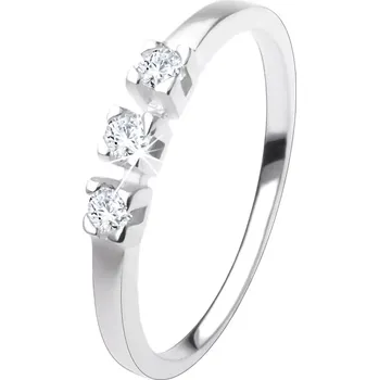 Prsten Prsten ze stříbra 925, tři blyštivé zirkony čiré barvy, lesklá ramena - Velikost: 55
