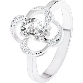 Prsten Prsten ze stříbra 925, blyštivý obrys květu s oválným zirkonem čiré barvy - Velikost: 48