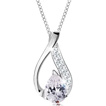 Náhrdelník Náhrdelník ze stříbra 925 - přívěsek na řetízku, obrys slzy, čirá broušená kapka