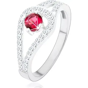 Prsten Stříbrný prsten 925, rozdvojená třpytivá ramena, růžový zirkon - Velikost: 52