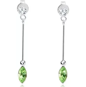 Náušnice Náušnice ze stříbra 925, tyčinka, čirý kulatý a světle zelený zrnkovitý Swarovského krystal