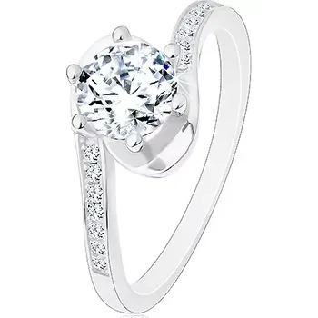 Prsten Prsten ze stříbra 925, lesklá ramena se zahnutými konci, kulatý čirý zirkon - Velikost: 48